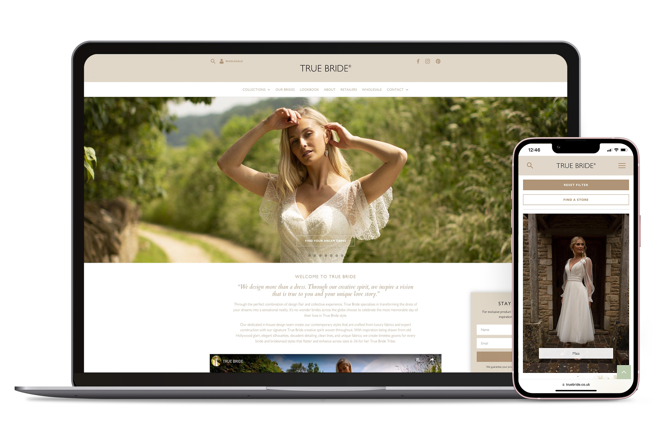 laptop showing True Bride built with KhooSeller ecommerce website platform