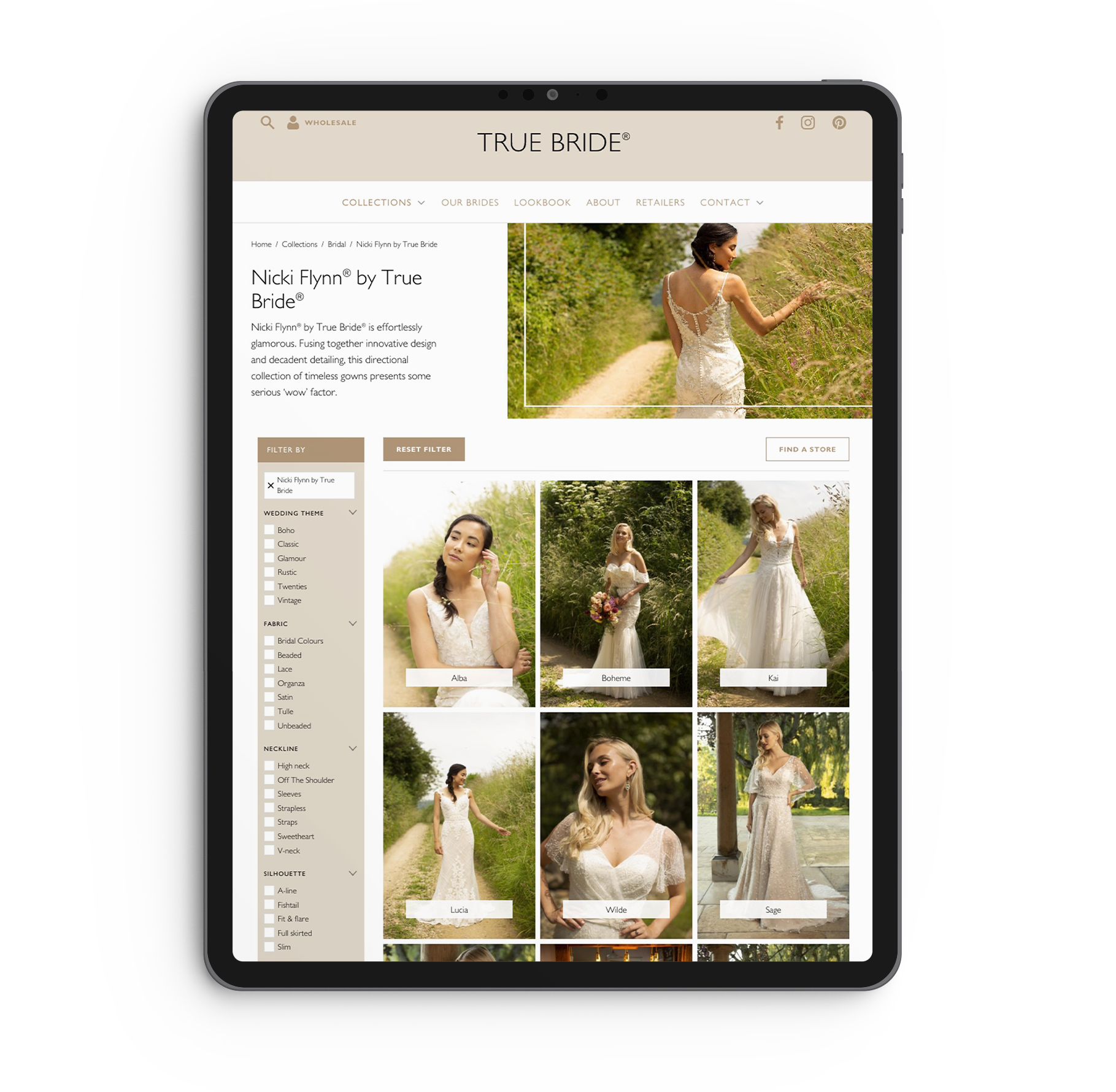 tablet showing True Bride built with KhooSeller ecommerce website platform