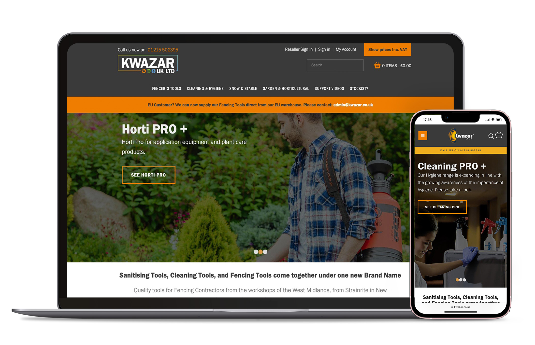 laptop and mobile showing Kwazar's responsive ecommerce web design