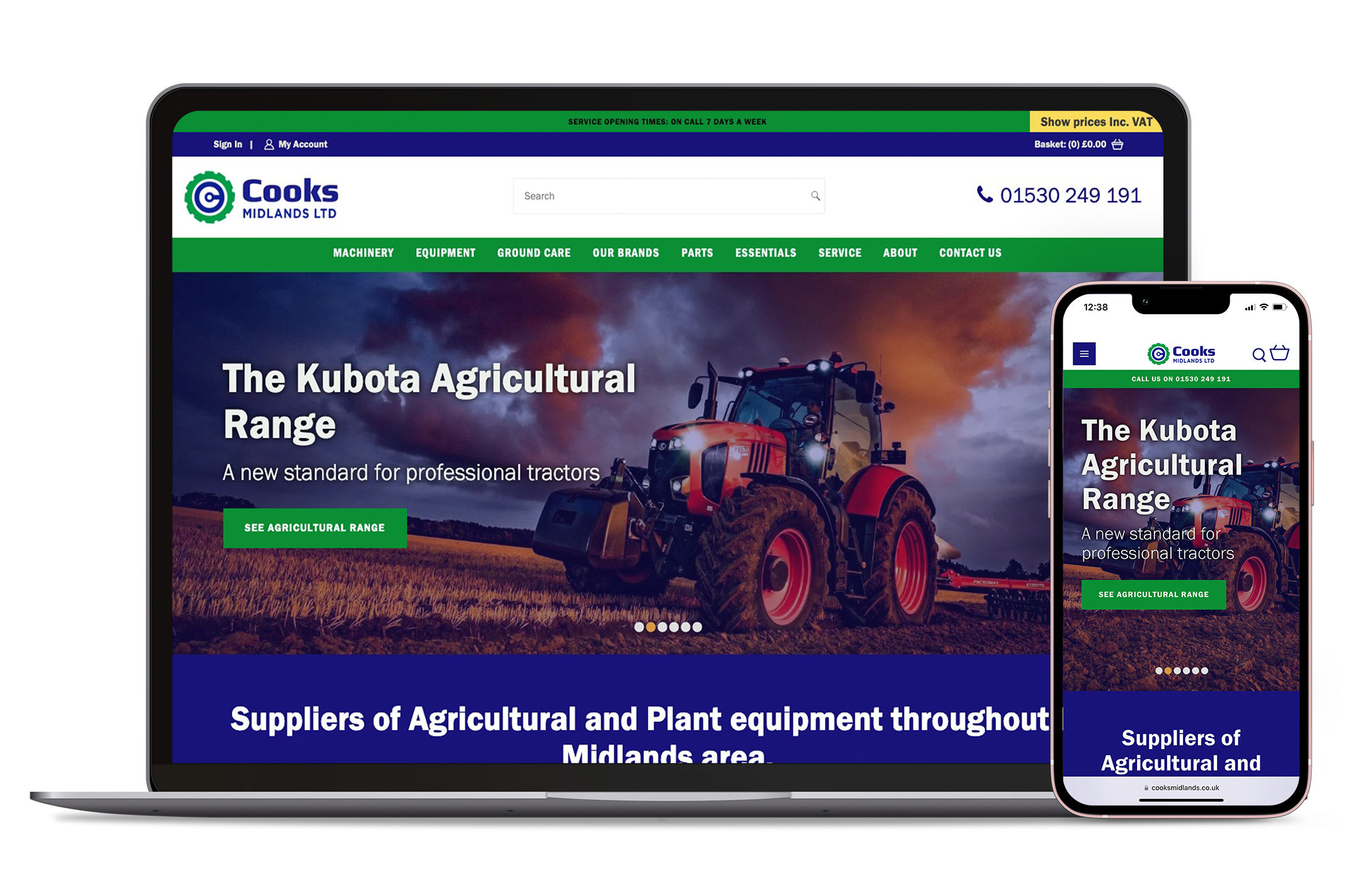 laptop and mobile showing Cook Midlands responsive website design