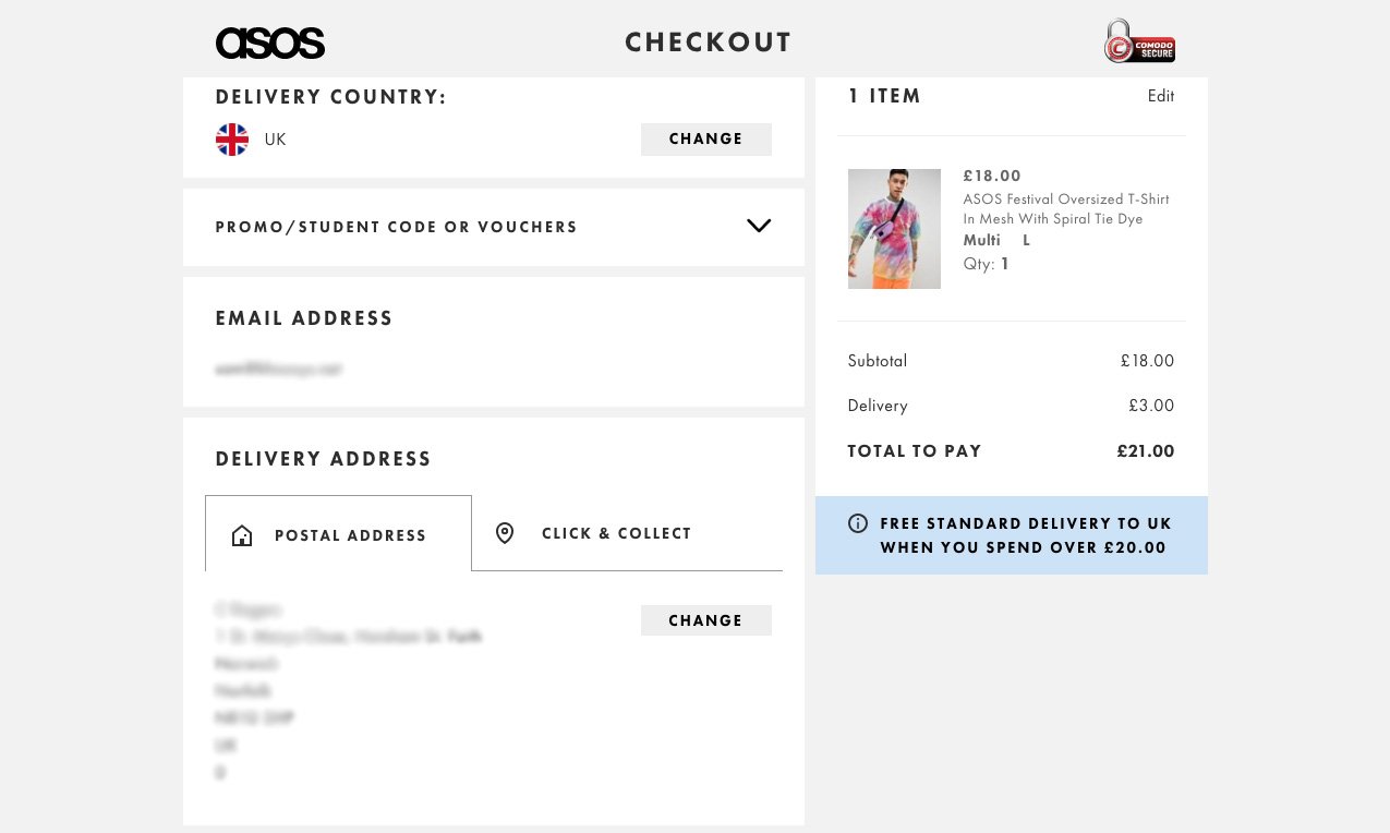 Asos checkout page
