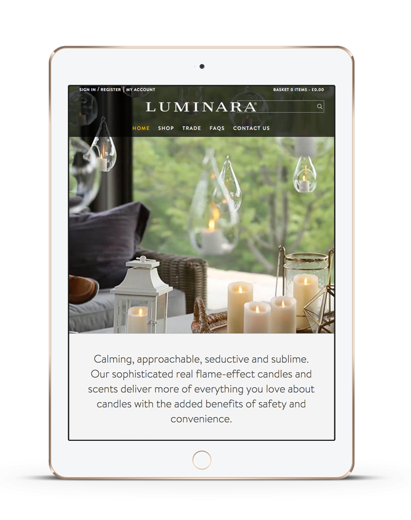 tablet showing Luminara responsive ecommerce website redesign
